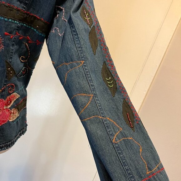 Chico's Beaded & Sequined Patchwork Denim Jacket, Size 0 (US Small/4) - Picture 12 of 15